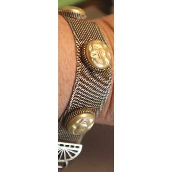 Victorian Revival Mesh Pearl Bracelet Vintage - Picture 2 of 4